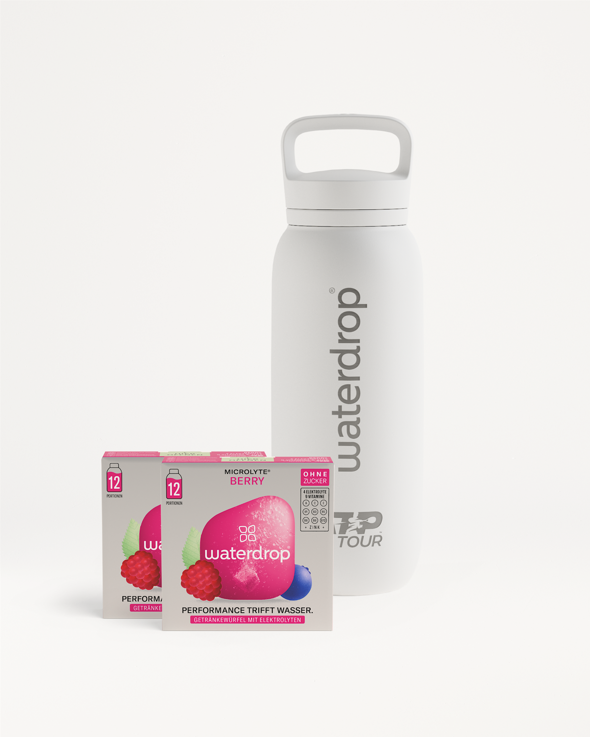 ATP Hydration Set: Thermoflasche mit 24 Microlyte BERRY Würfeln.