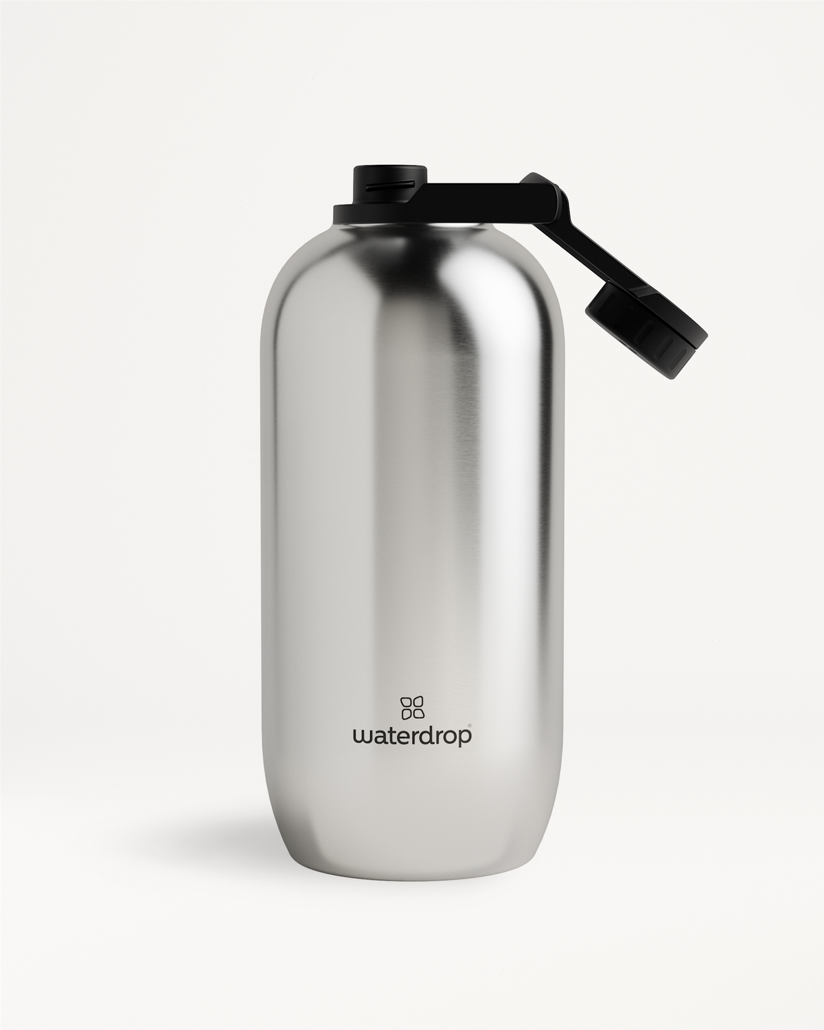 All-Purpose Thermo · Swing Lid Flasche mit schwarzem Deckel.
