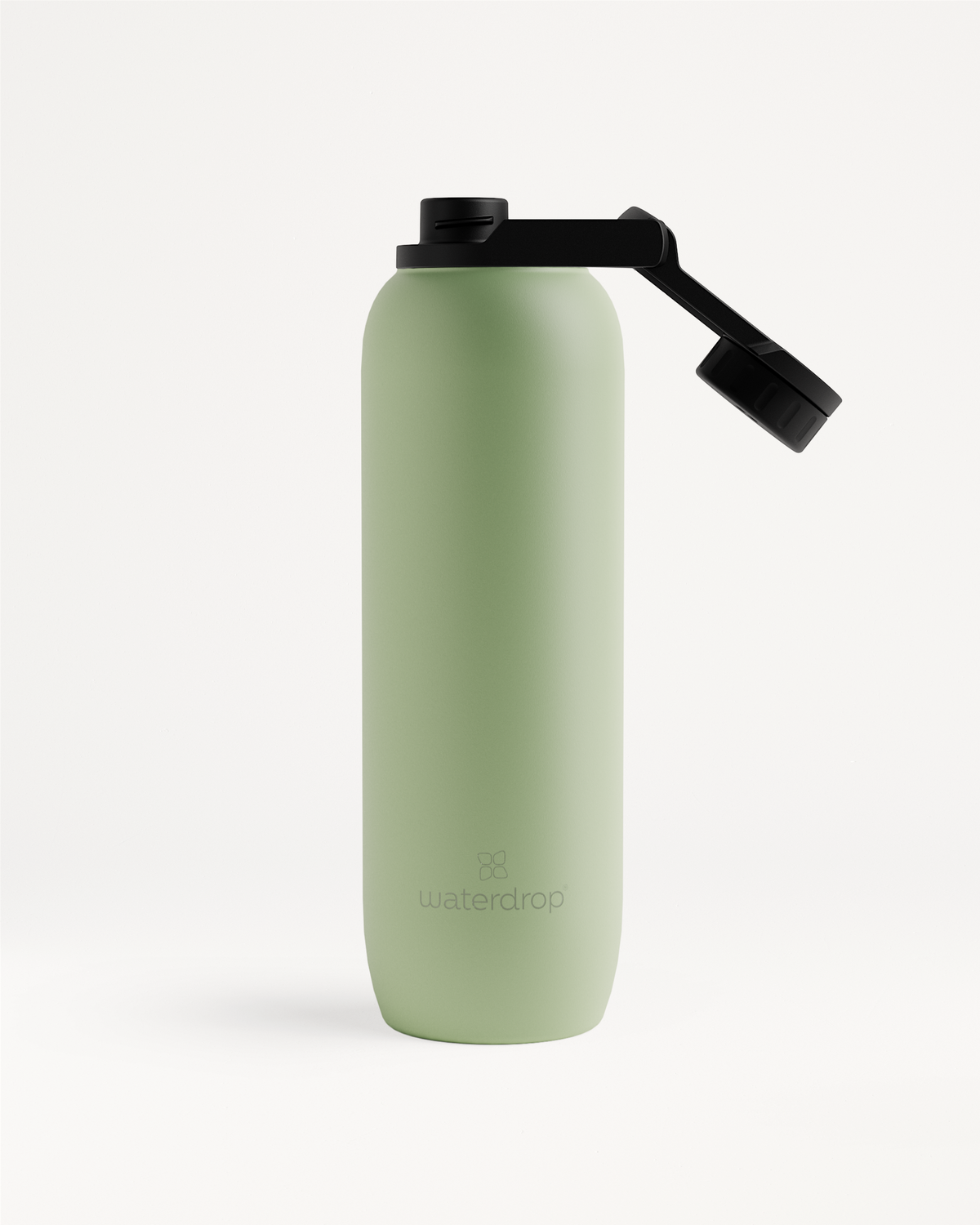 All-Purpose Thermo · Swing Lid Flasche mit schwarzem Deckel.