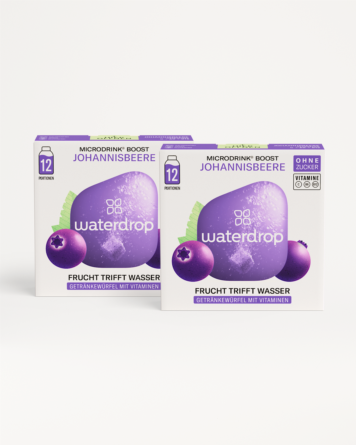 Microdrink Twin Pack (kurzes MHD) mit fruchtigen Wasserwürfeln.