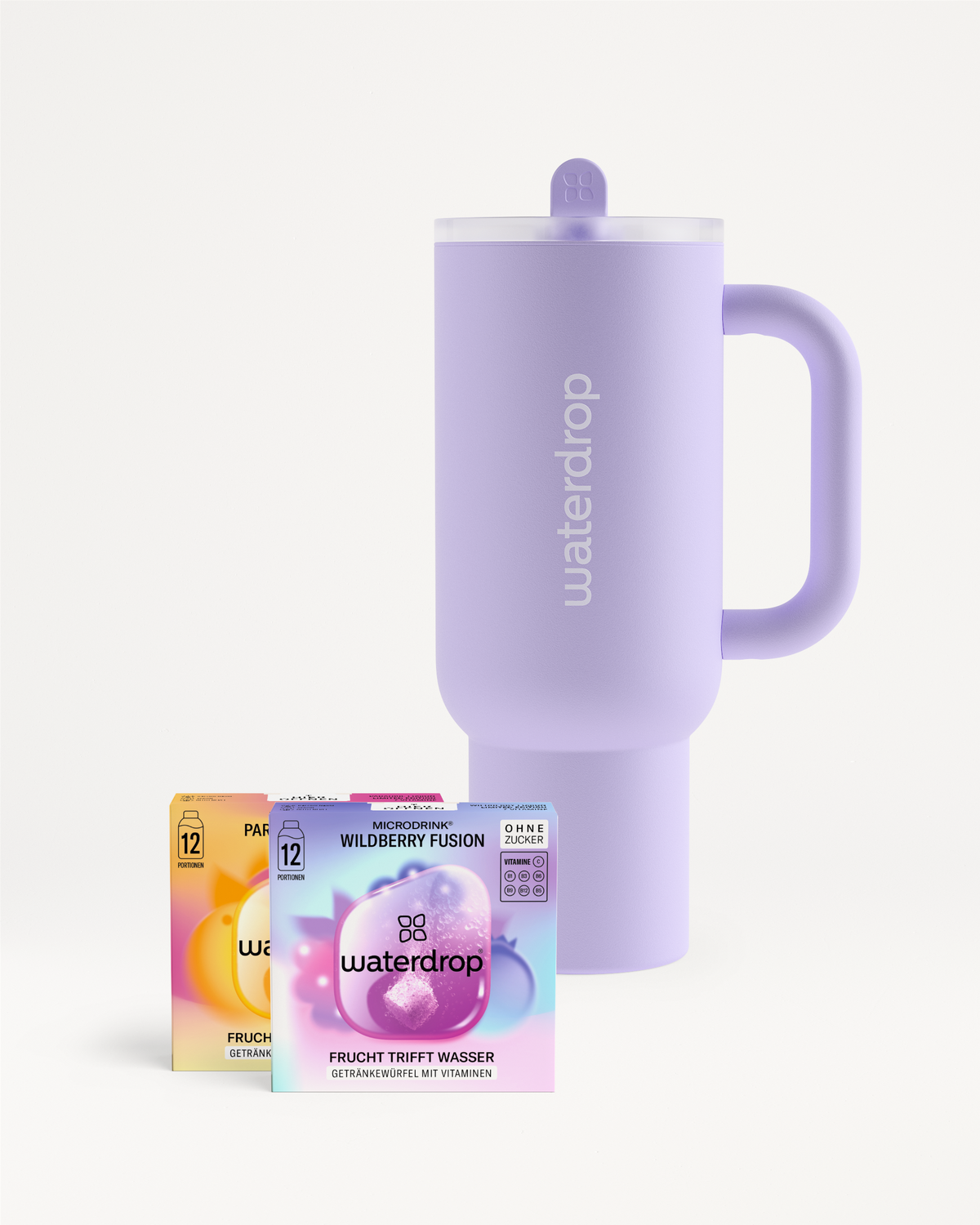 Fusion Explorer Set: Purple Thermo Tumbler mit Logo.