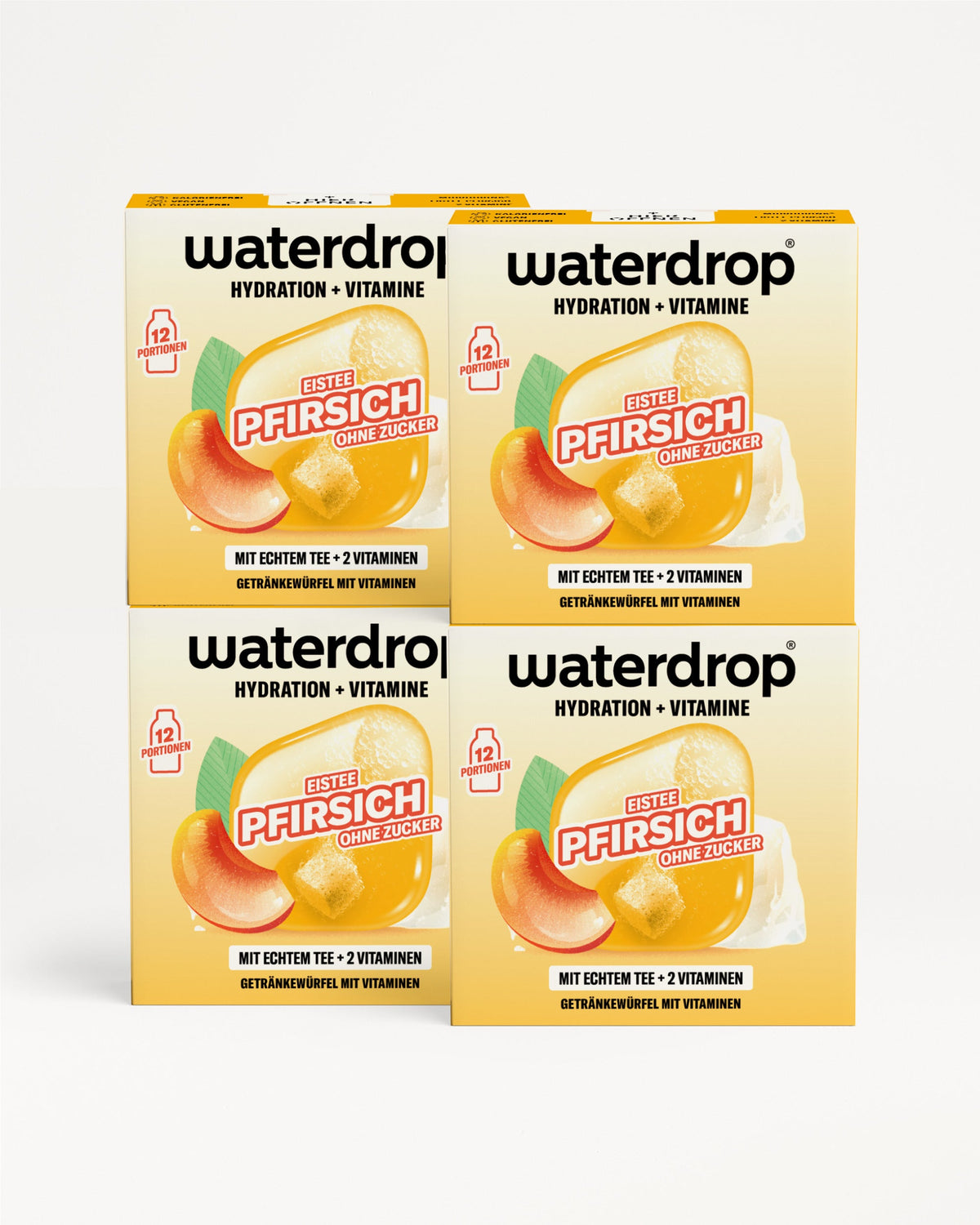 EISTEE 3+1: Zuckerfreie Pfirsich-Microdrink-Würfel, 12 Portionen pro Box.
