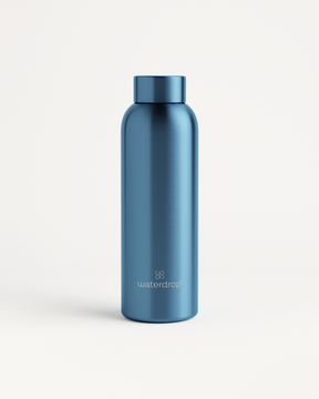 Metal Thermo Steel-Flasche mit Schraubverschluss und waterdrop Logo.