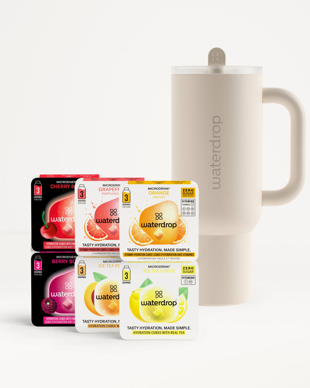Starter Set Explorer Thermo Tumbler und 6er Pack Waterdrop Microdrink-Würfel.