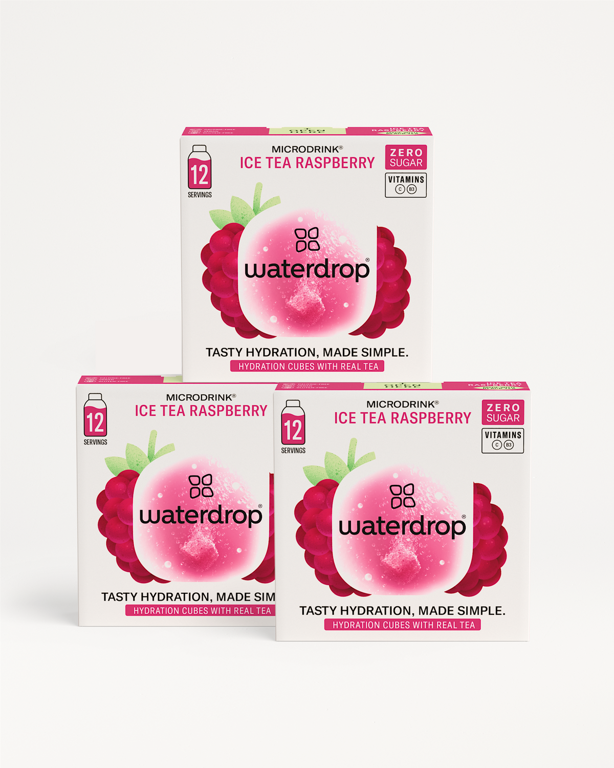 EISTEE Set 2+1: Wasserwürfel mit Himbeer-Geschmack, 12 Portionen.