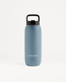 All-Purpose Thermo Straw Lid bottle, matte finish, black handle lid.