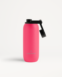 All-Purpose Thermo · Swing Lid pinke Wasserflasche mit schwarzem Deckel.