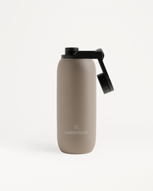 All-Purpose Thermo · Swing Lid Wasserflasche mit schwarzem Deckel.