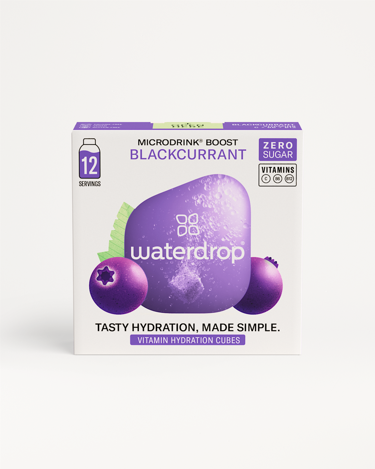Choose your 12-Pack Microdrink Boost: Blackcurrant vitamin hydration cubes.
