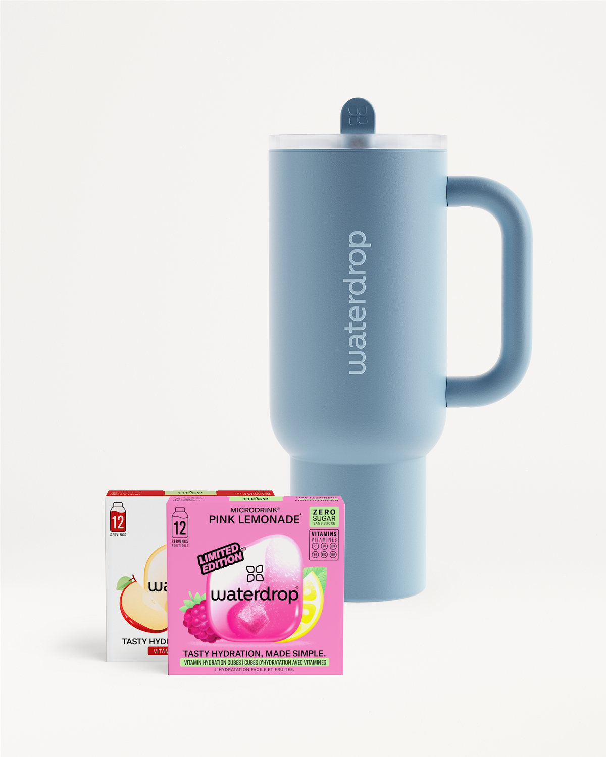 Apple Lemonade Explorer Set mit Microdrink-Würfeln und Reisebecher.