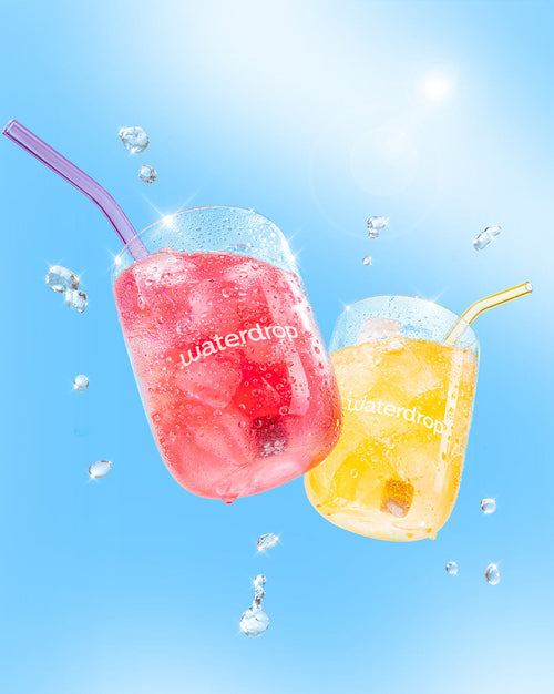 Limited Edition Twin Pack Getränke von waterdrop®, eisgekühlt und sprudelnd.
