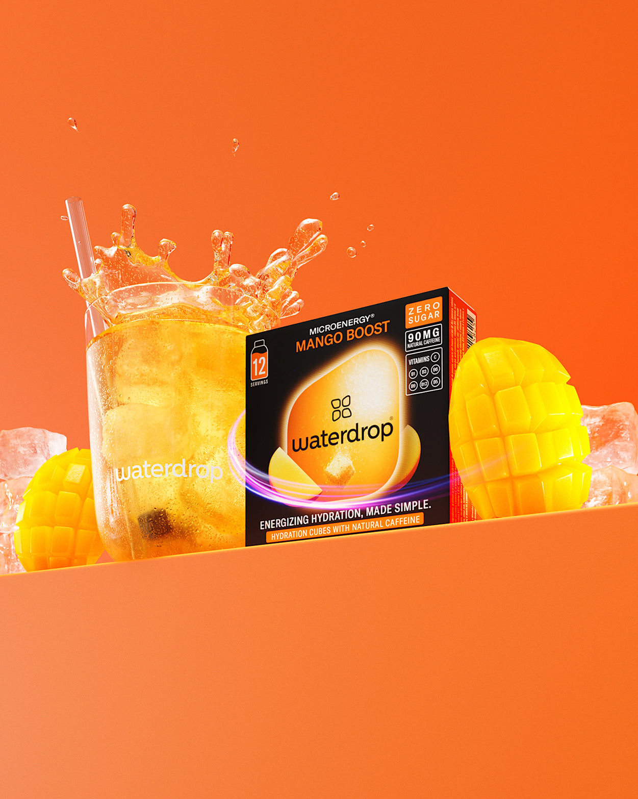 Microenergy BOOST 3+1 Mango Boost und Getränk mit Mango und Eis.