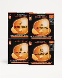 Microenergy BOOST 3+1 Mango Boost Hydrationswürfel von Waterdrop® in Kartons.