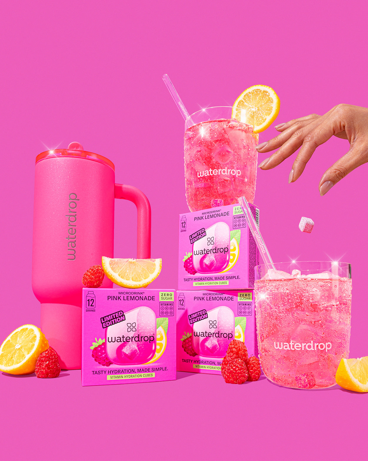 Naughty or Nice Hydration Set mit Pink Lemonade Drinkwürfeln.