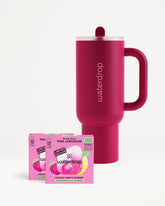 Pink Lemonade Explorer Set mit Reisebecher und Microdrink-Würfeln.