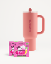 Pink Lemonade Explorer Set mit Tumbler und Microdrink-Würfeln.