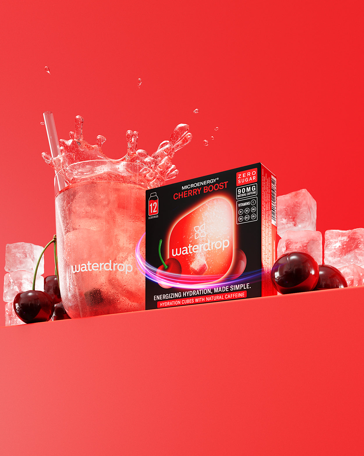 Limited Edition Frosted Glass Set mit Microenergy® Cherry Boost und Wasserglas.
