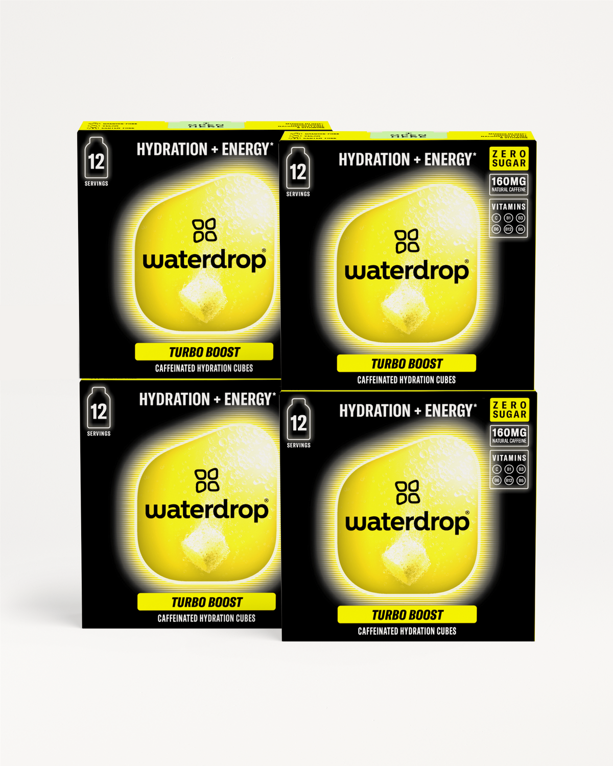 Microenergy BOOST 3+1: Vier Boxen Turbo Boost-Wasserwürfel.