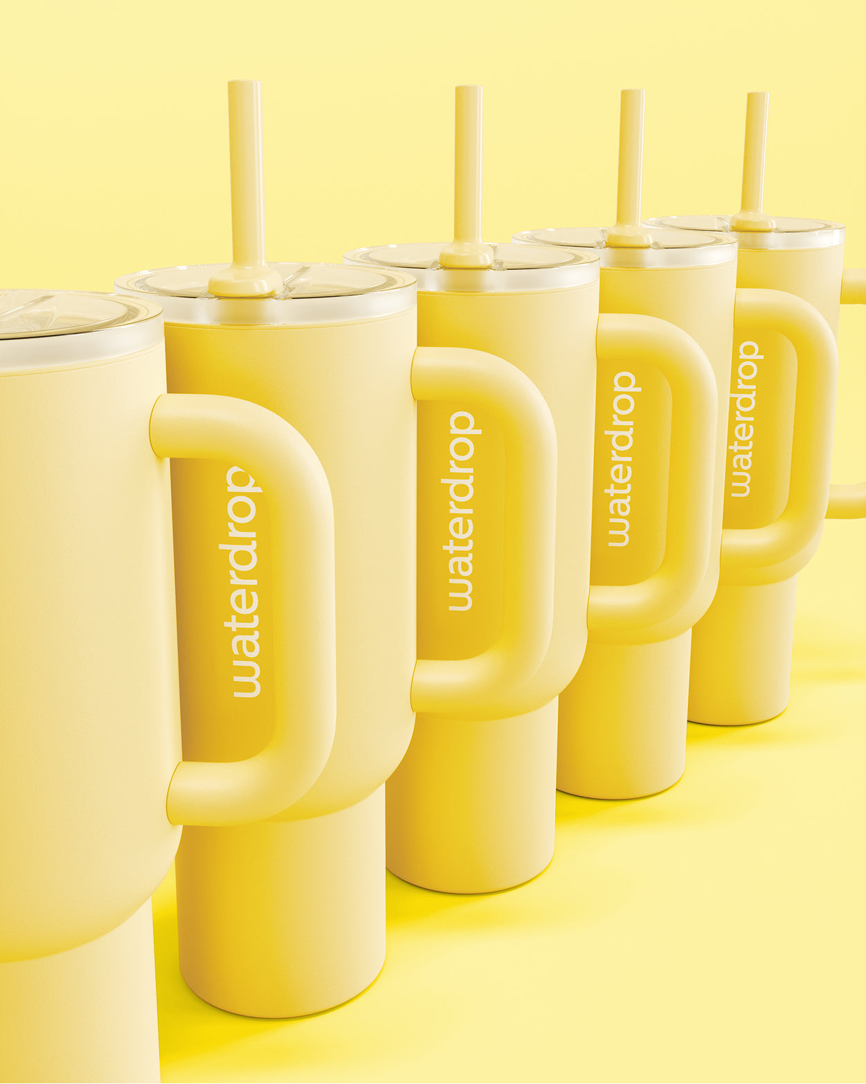 Buttergelb Explorer Thermo Tumbler von waterdrop® mit Trinkhalm.