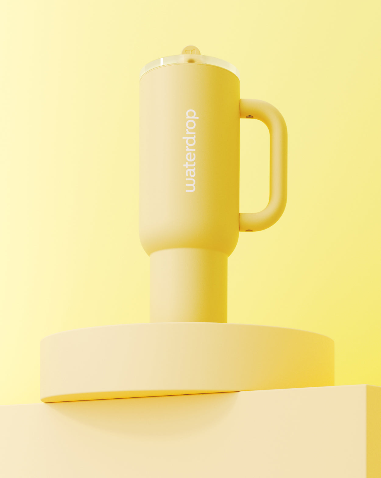 Buttergelb Explorer Thermo Tumbler mit Trinkhalm und Griff.