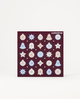 Adventskalender mit 24 nummerierten Türchen in einem dunkelvioletten Quadrat vor hellem Hintergrund.