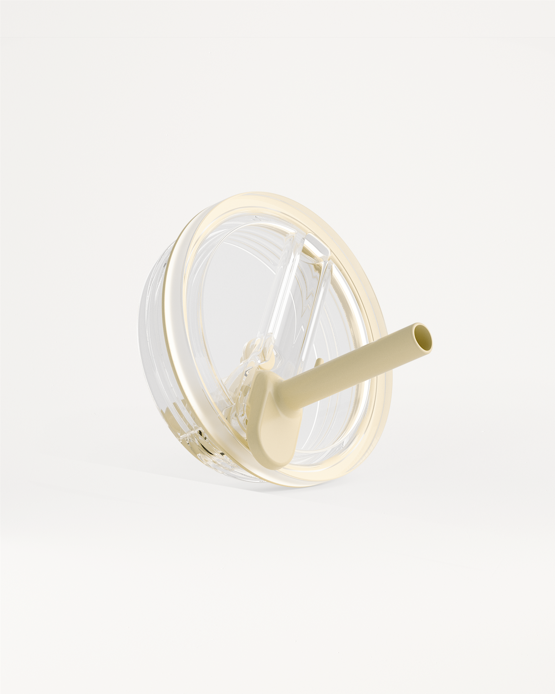 Transparenter tropfsicher Deckel mit integriertem Strohhalm und beiger Dichtung für eine wiederverwendbare Tasse.