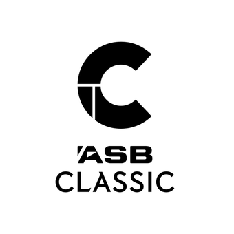 Logo mit schwarzem runden Emblem überhalb eines Wortzeichens.