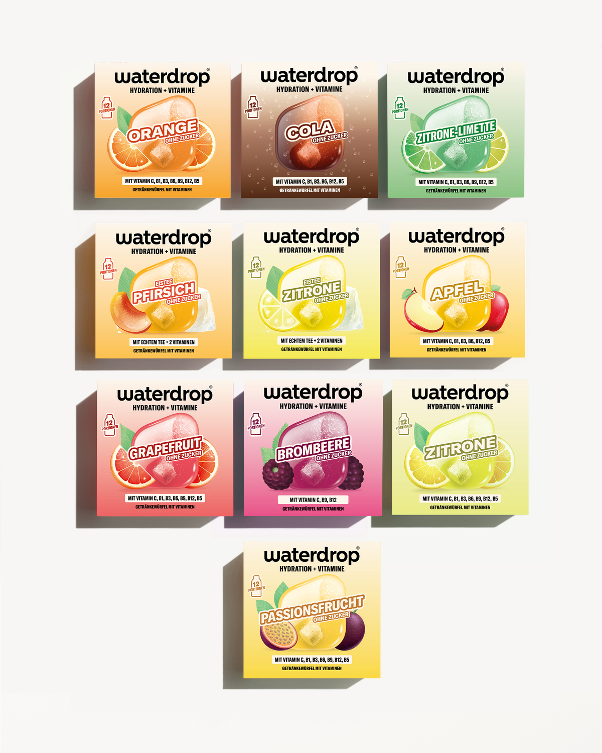 Gemischte Aromabeuteln in einem Raster angeordnet.