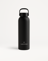 Thermo Steel Bottle · Carry Cap, matt-schwarze Edelstahl-Trinkflasche.
