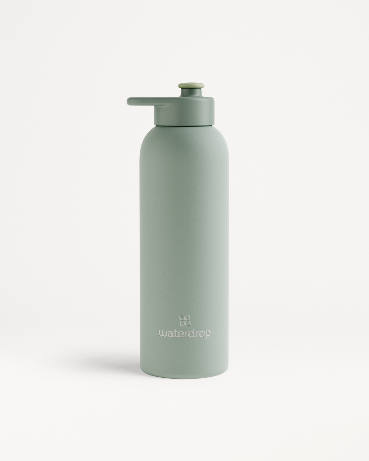 Thermo Steel Bottle · Pull-Up Cap, mattgrün, doppelt isoliert.