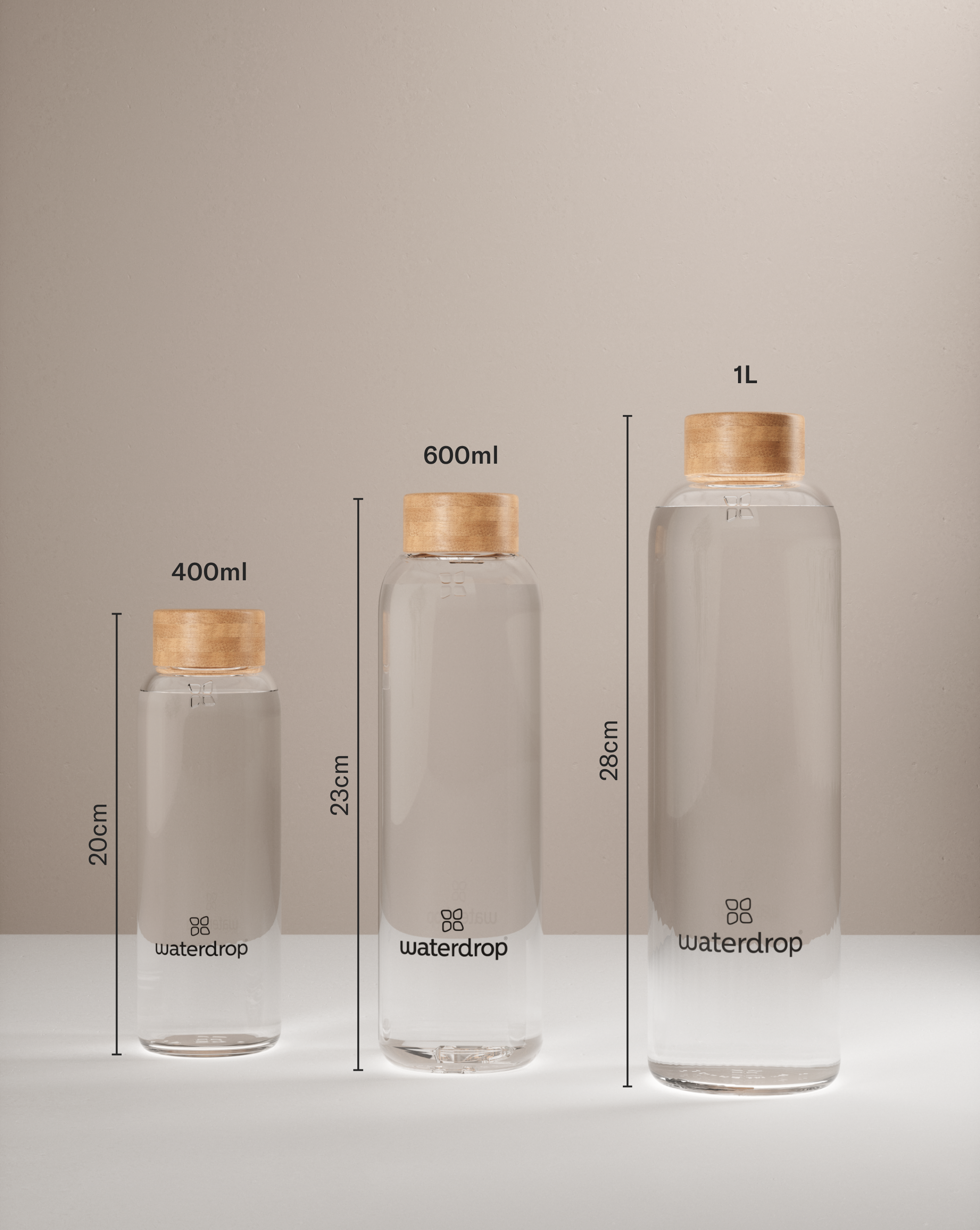Waterdrop® Edition Glass Bottle 1l Trinkflasche Glas auslaufsicher,  Kohlensäure geeignet, BPA freie Wasserflasche inkl. Neoprenhülle